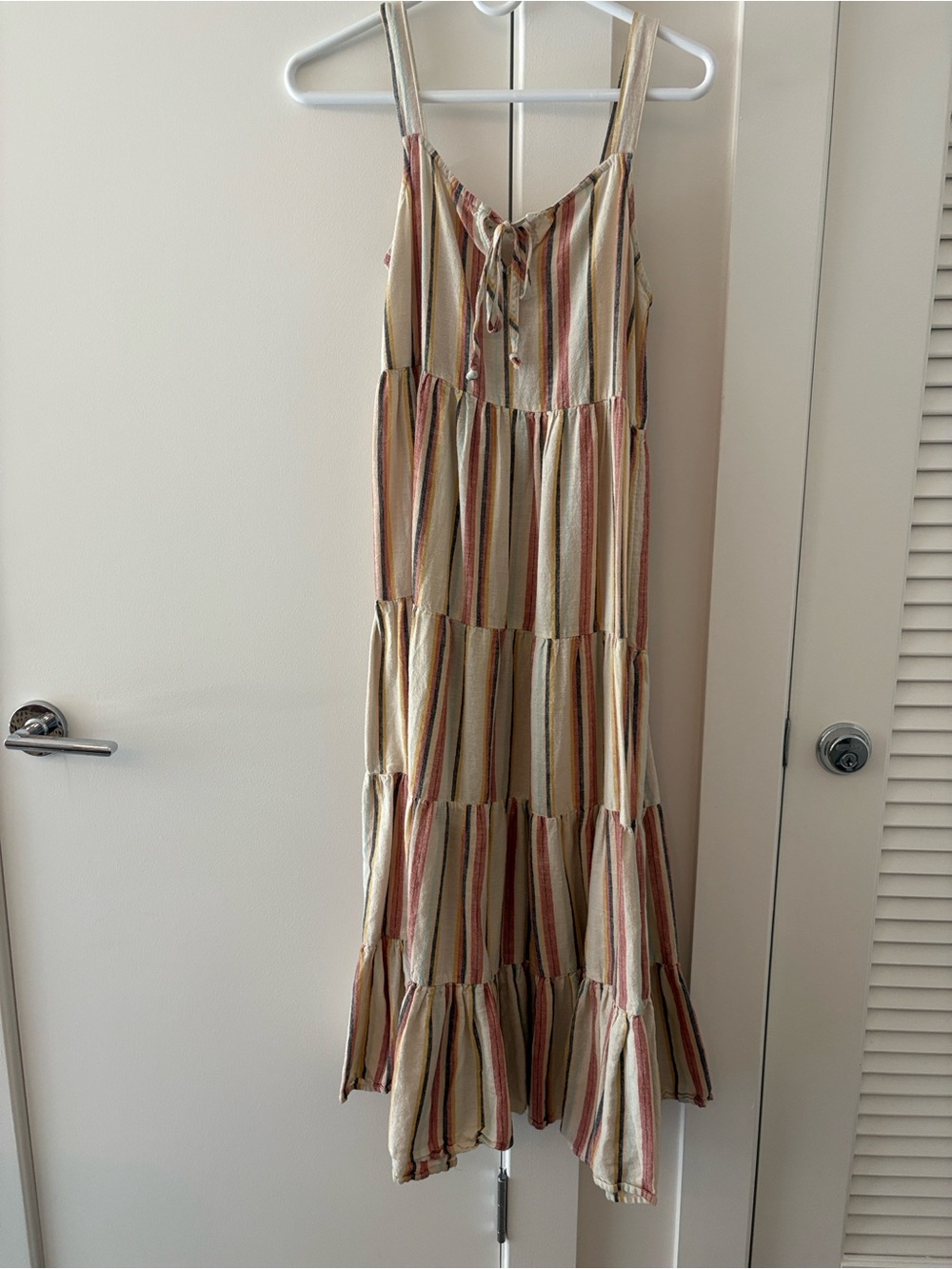Target Striped Tiered Maxi Dress in Cream, Pink, Mustard